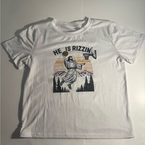 White Graphic T-Shirt with Basketball Design